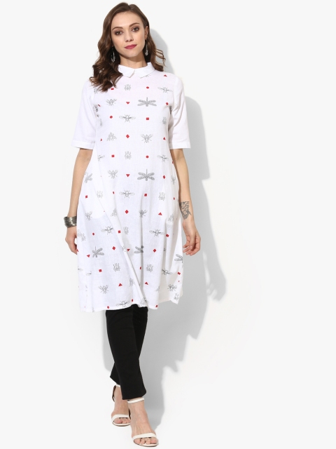 

Sangria White & Black Printed A-Line Kurta