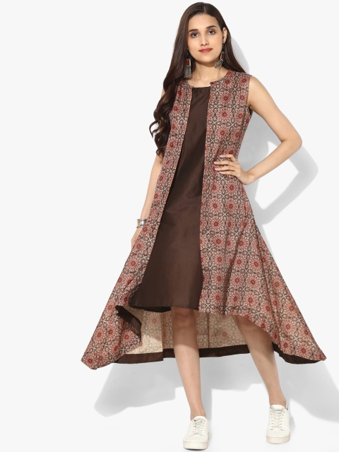

Sangria Women Brown Fusion A-Line Dress with Ethnic Jacket