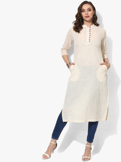 

Sangria Women Cream-Coloured Solid Straight Kurta