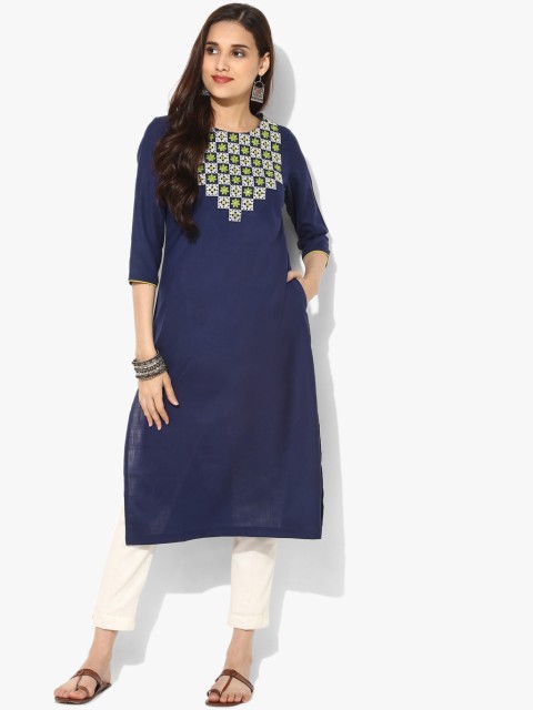 

Sangria Women Navy Blue & Navy Blue Yoke Design Straight Kurta