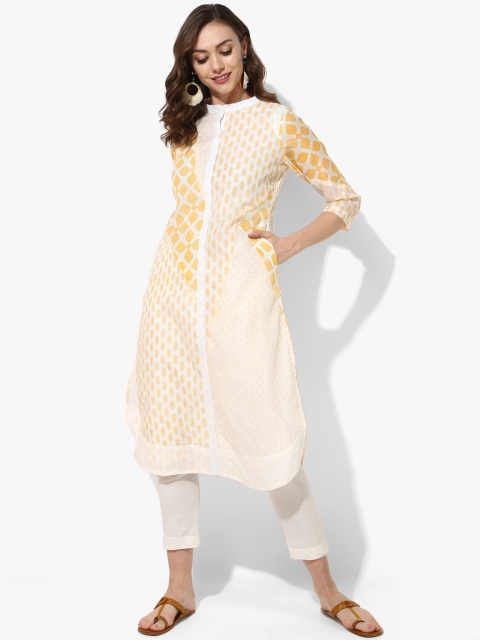 

Sangria Women Off-White & Yellow Printed Straight Kurta