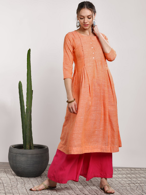

Sangria Women Peach-Coloured Solid A-Line Kurta