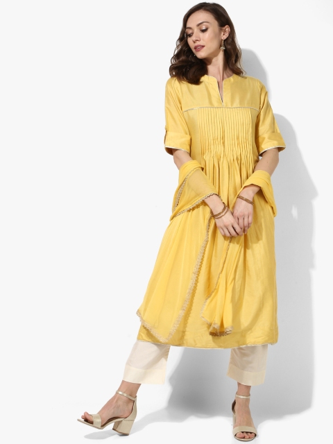 

Sangria Yellow Solid Kurta with Trousers & Dupatta