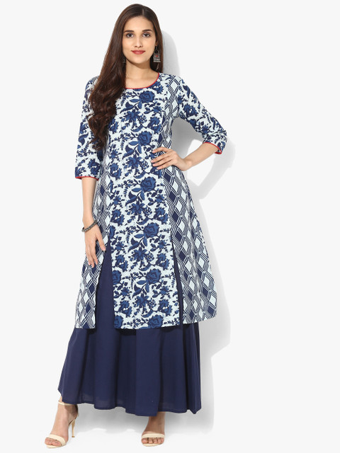 

Sangria Blue Printed Kurta with Sleeves Teamed Up With Palazzo