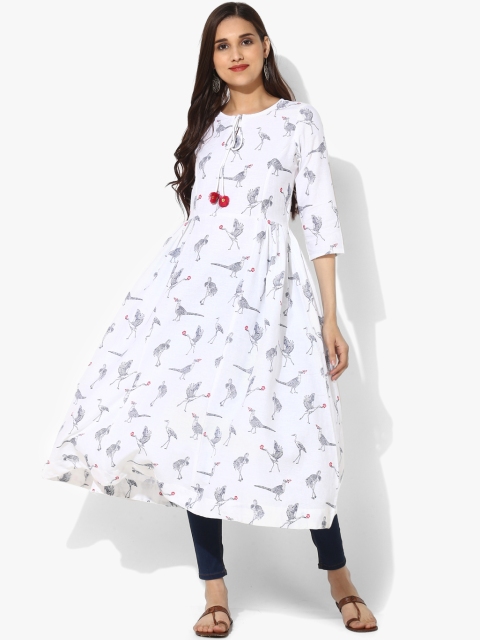 

Sangria White & Black Quirky Printed A-Line Kurta