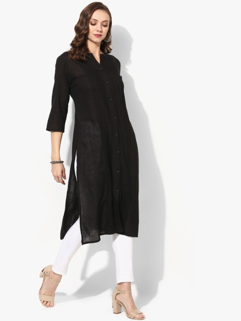 

Sangria Black Straight Fit Kurta With Pintuck Detail