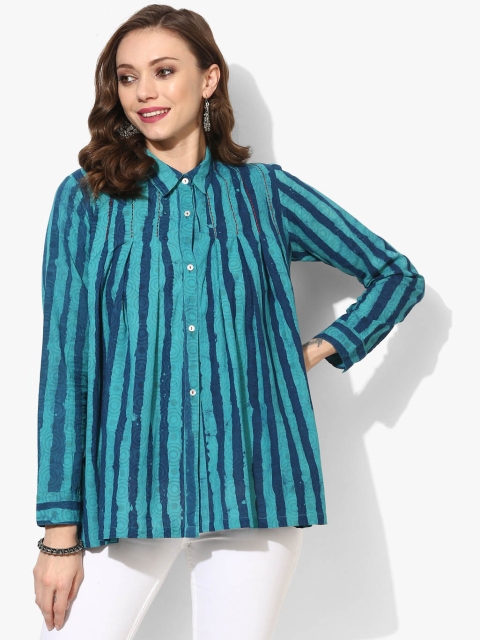 

Sangria Blue Pure Cotton Striped Casual Shirt