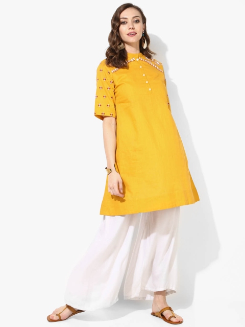 

Sangria Mustard Yellow Mandarin Collar A Line Tunic
