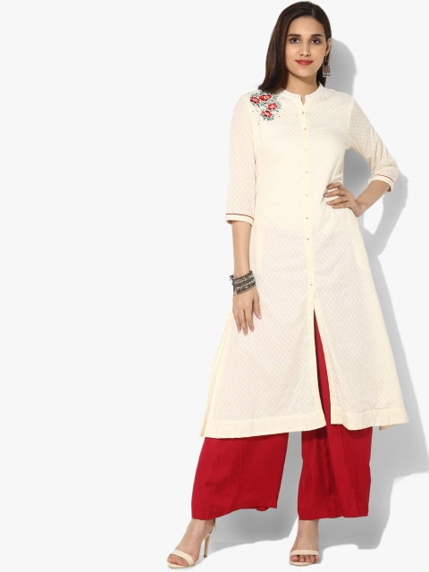 

Sangria Women Off-White Self-Design A-Line Kurta