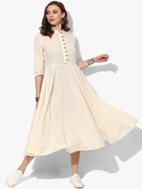 

Sangria Women Off White Solid Dress