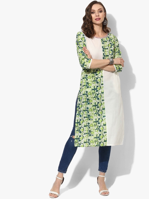 

Sangria Women Off White & Green Printed Straight Kurta