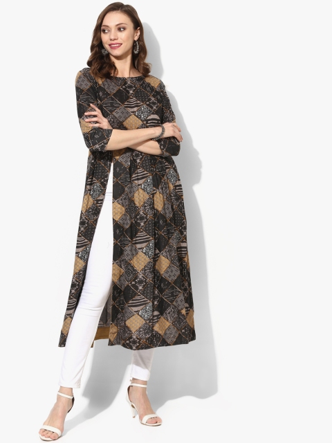 

Sangria Women Black & Beige Printed A-Line Kurta