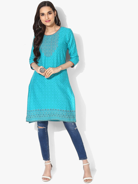 

Sangria Women Turquoise Blue Printed Straight Kurta