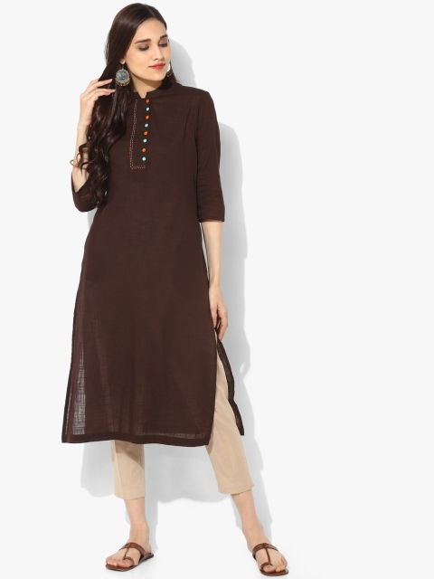 

Sangria Women Coffee Brown Solid Straight Kurta