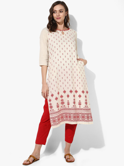 

Sangria Women Beige & Red Block Print Kurta With Trousers