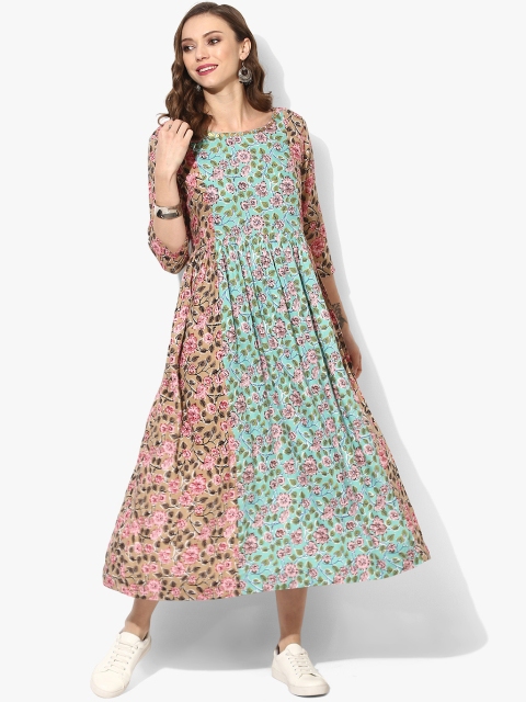 

Sangria Women Beige & Blue Printed A-Line Dresses