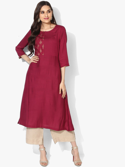 

Sangria Women Maroon Yoke Design A-Line Kurta
