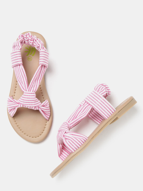 

YK Girls Pink & White Striped Open Toe Flats