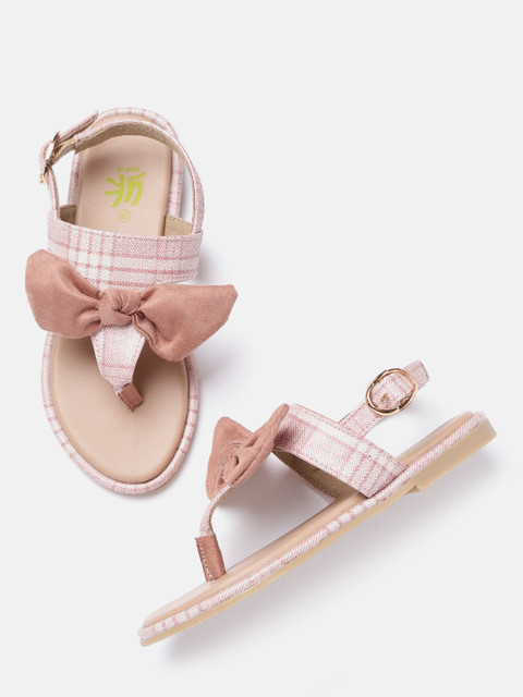 

YK Girls Dusty Pink Checked T-Strap Flats