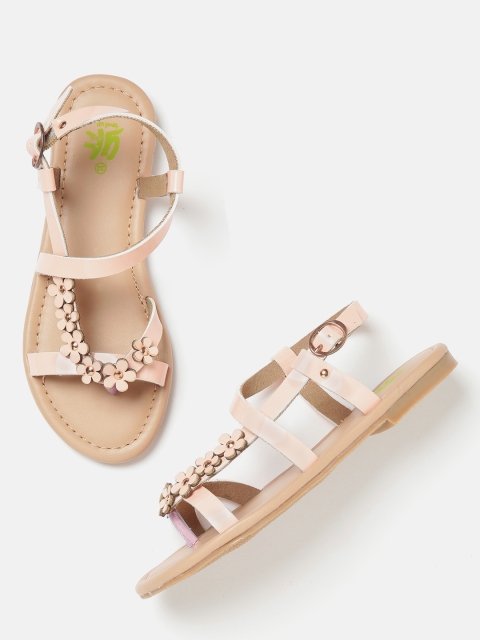 

YK Girls Peach-Coloured Floral Applique One Toe Flats