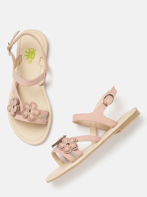 

YK Girls Dusty Pink Applique Detail Open Toe Flats
