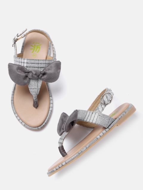 

YK Girls Grey Checked T-Strap Flats with Bow Detail