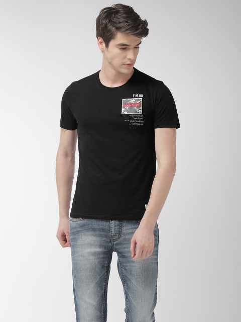 Men Black Solid Round Neck Pure Cotton T-shirt