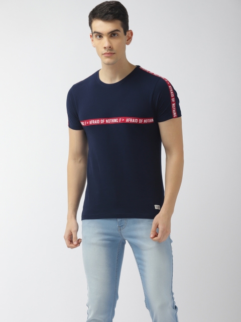 

Flying Machine Men Navy Solid Round Neck Pure Cotton T-shirt, Navy blue