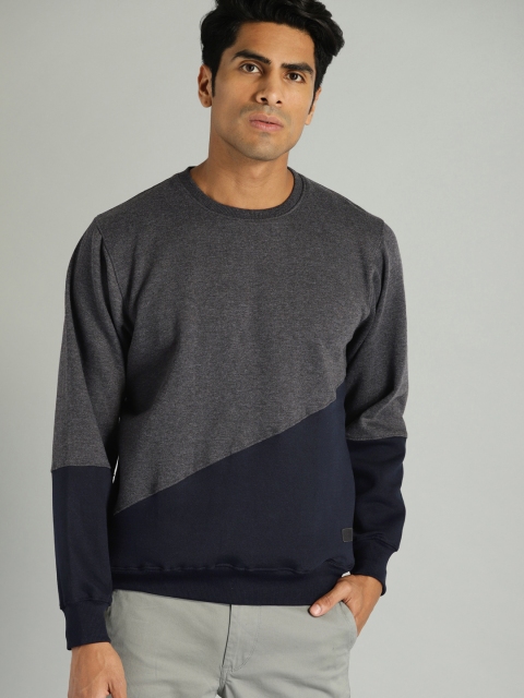 

Roadster Men Charcoal Grey & Navy Blue Colourblocked Sweatshirt