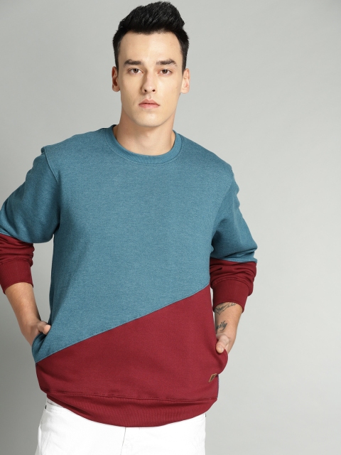 

Roadster Men Blue & Maroon Colourblocked Sweatshirt