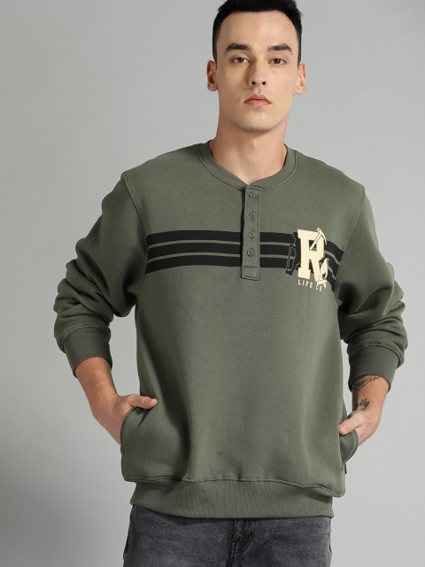 

The Roadster Lifestyle Co Men Olive Green Printed Sweatshirt