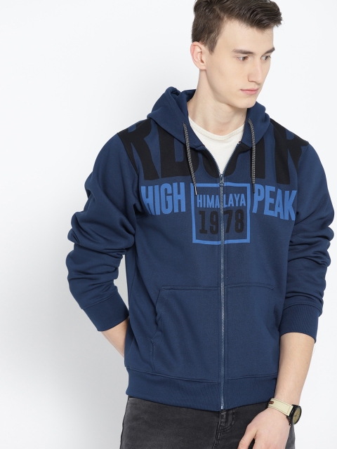 

Roadster Men Blue Printed Hooded Sweatshirt