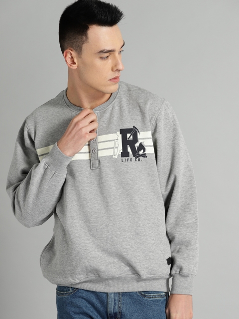 

Roadster Men Grey Melange & White Striped Sweatshirt