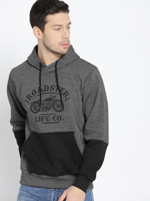 

Roadster Men Charcoal Grey Printed Hooded Sweatshirt