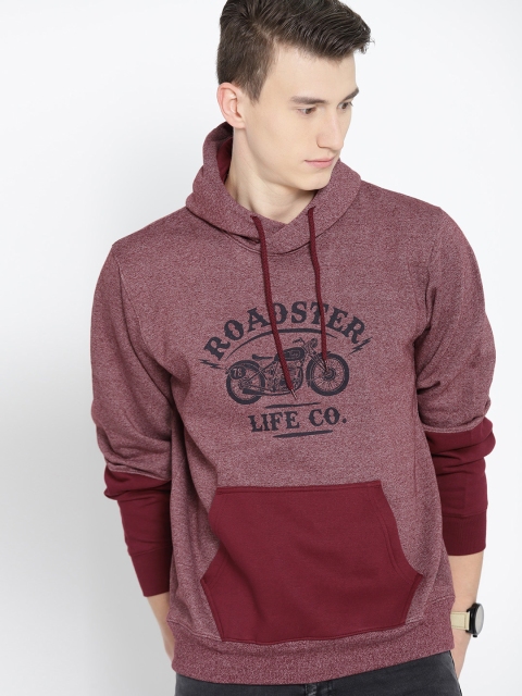 

Roadster Men Maroon Printed Hooded Sweatshirt