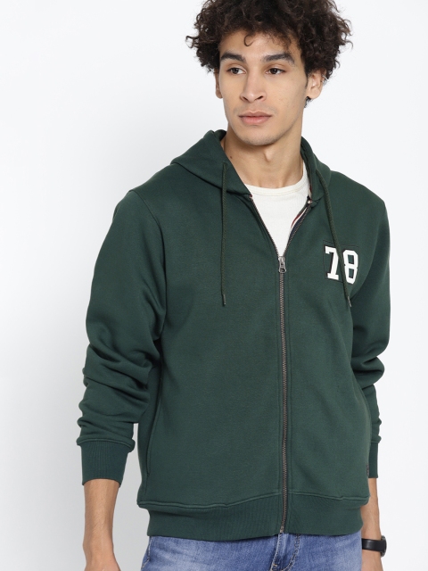 

Roadster Men Green Solid Hooded Sweatshirt