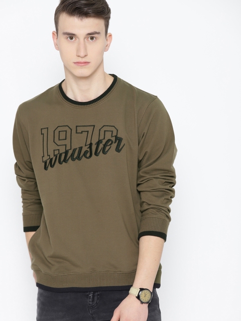 

Roadster Men Olive Green & Black Embroidered Sweatshirt