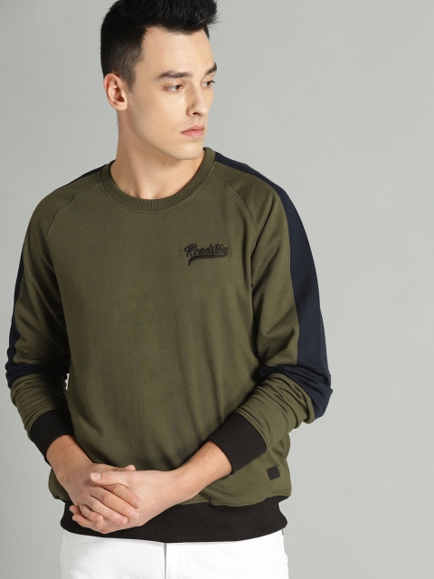 

Roadster Men Olive Green Solid Sweatshirt