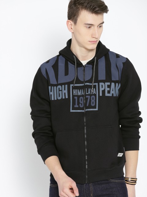 

Roadster Men Black & Blue Printed Hooded Sweatshirt