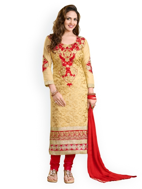 

Blissta Beige & Red Cotton Unstitched Dress Material