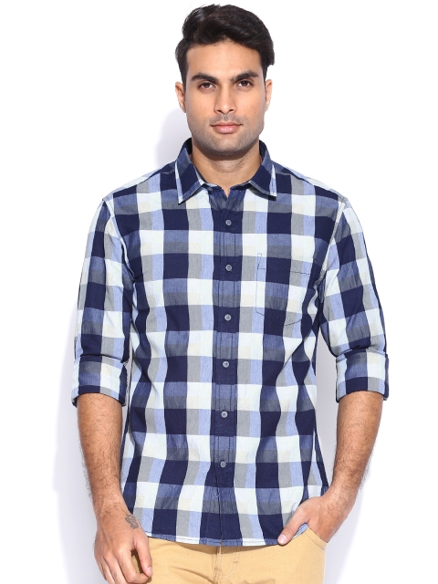 

People Navy Checked Slim Casual Shirt, Navy blue