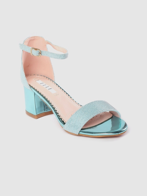 

ELLE Women Blue Woven Design Heels with Shimmer Effect