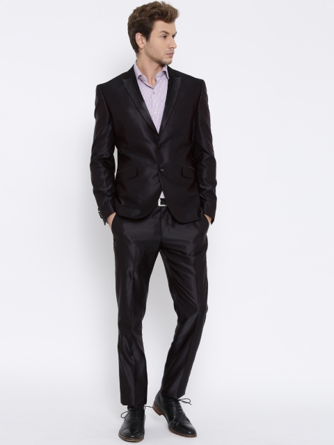 

V Dot by Van Heusen Black & Maroon Regular Fit Party Suit