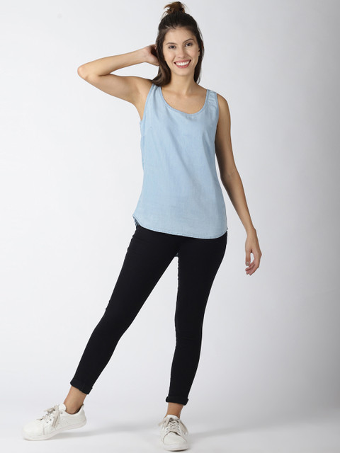 

Blue Saint Women Blue Solid High-Low Top