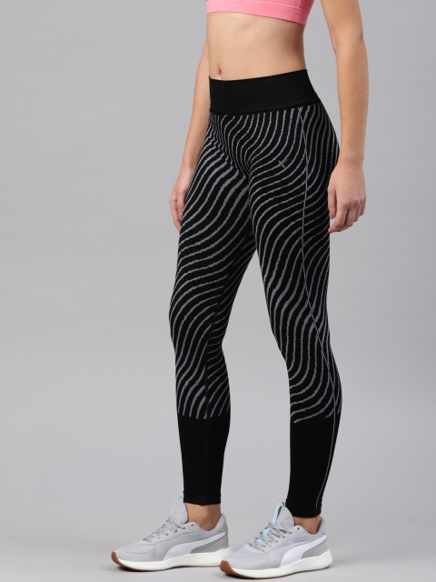 

HRX by Hrithik Roshan Women Black & White Striped Rapid Dry Seamless Yoga Tights