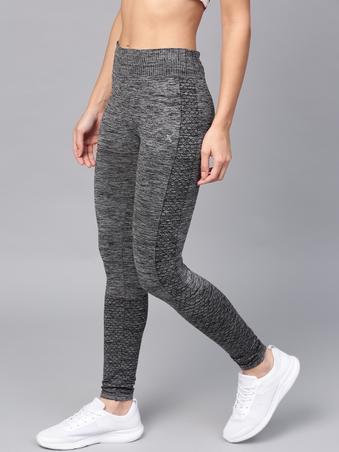 Women Charcoal Grey Yoga Seamless Solid Tights