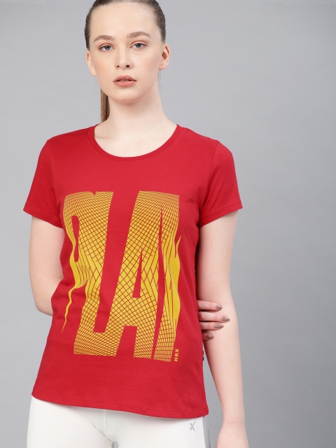

HRX by Hrithik Roshan Women Red Printed Round Neck Pure Cotton T-shirt