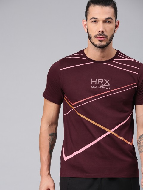 

HRX by Hrithik Roshan Men Burgundy Printed Round Neck T-shirt