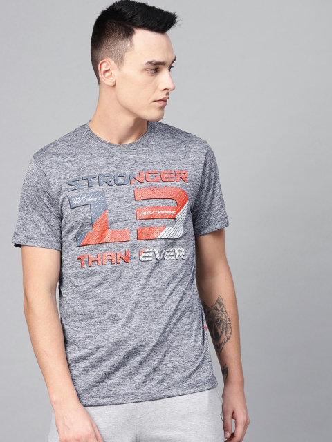 

HRX by Hrithik Roshan Men Grey & Orange Printed Rapid Dry Training T-Shirt