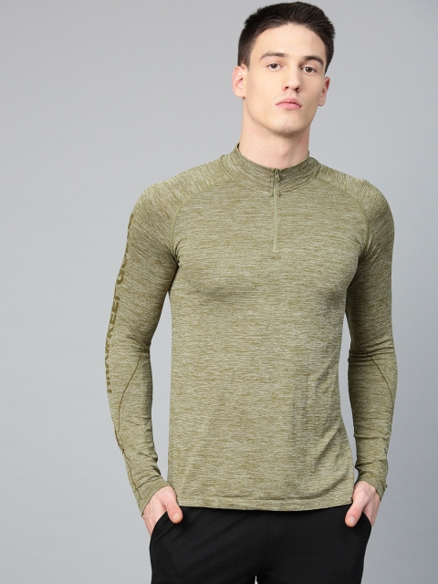

HRX by Hrithik Roshan Men Olive Green Solid Seamless Yoga T-shirt